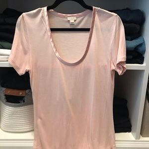 Pretty blush pink jcrew tee with satin trim